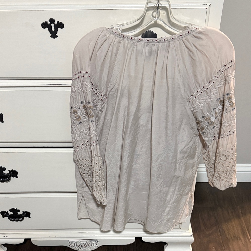 Johnny Was Beige Blouse with Blue and Red Embroidery - Picture 3 of 4